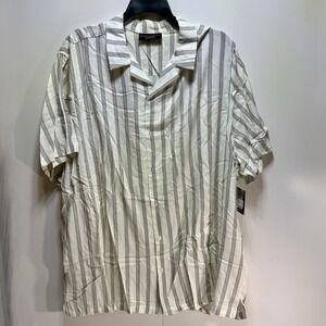 No Boundaries Shirt Cream Striped Short Sleeve Button Up Men's 3XL 54-56